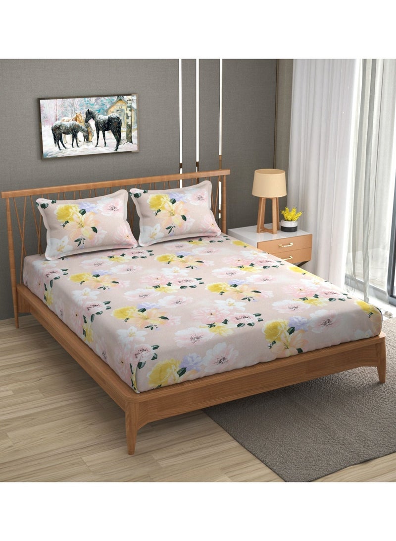 AURIO Premium Queen Size Fitted Bedsheet with 2 Pillowcases – Modern Design – Deep Pocket (72 x 78 + 10 inch)(180x200+35 cm) Soft, Breathable Microfiber Bedding Set for Home Comfort - Image 1